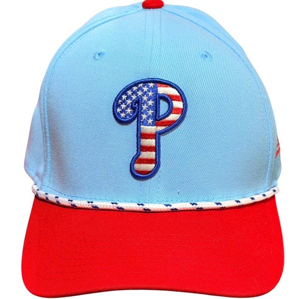 New Era Philadelphia Phillies Hat Mens OSFM Blue Red USA Flag Logo 9SEVENTY Rope